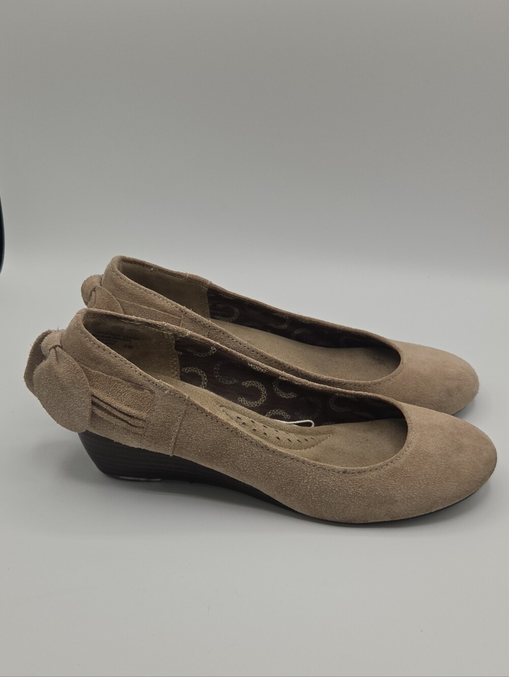 Dr. Scholl's Mina Tan Suede Wedges Bow Detail Womens Size 9M